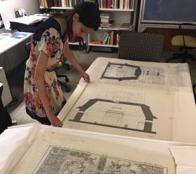 Olivia Armandroff works with Merle Green Robertson drawings of Palenque